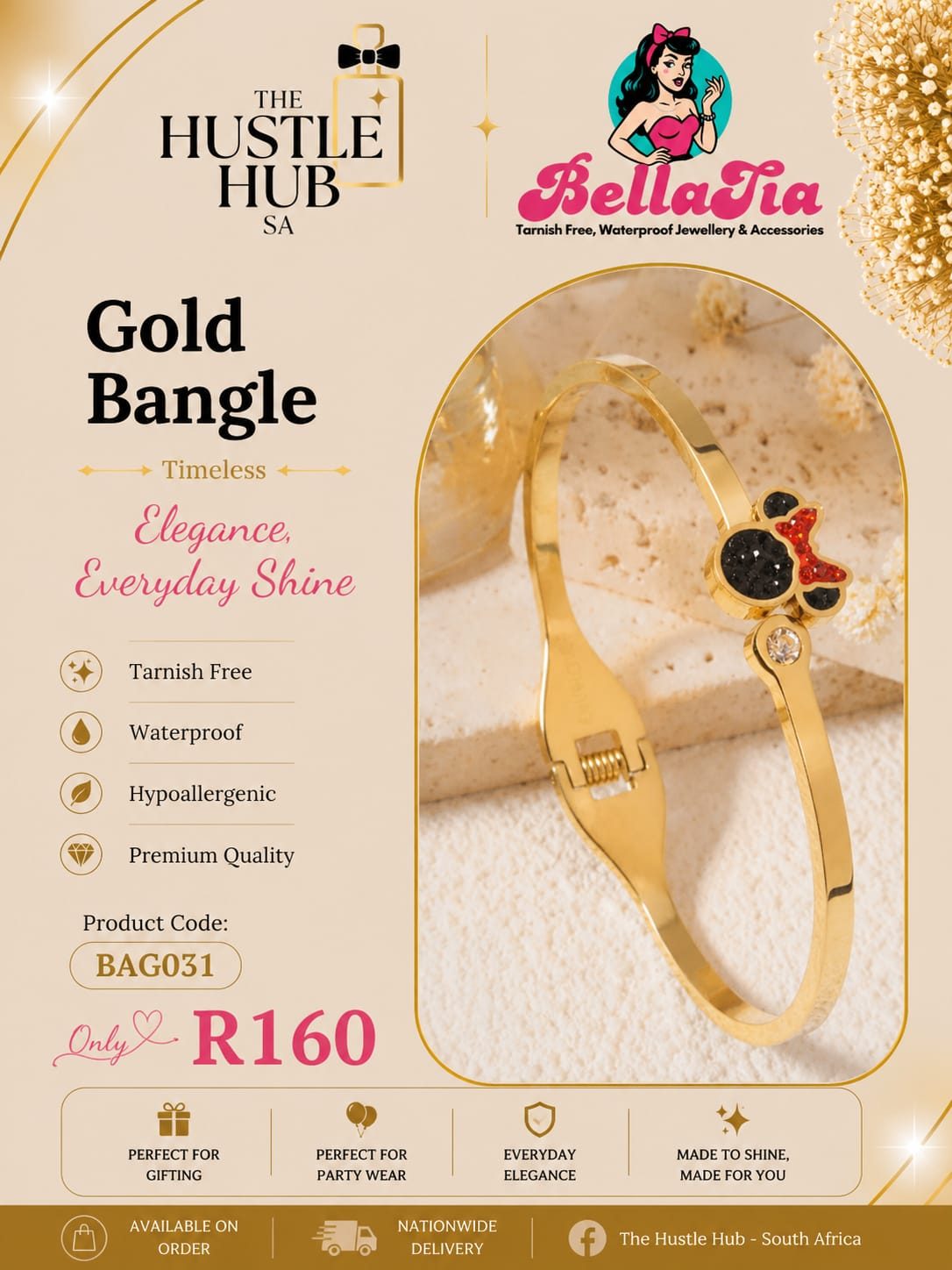 Gold Bangle — Crystal Character Charm