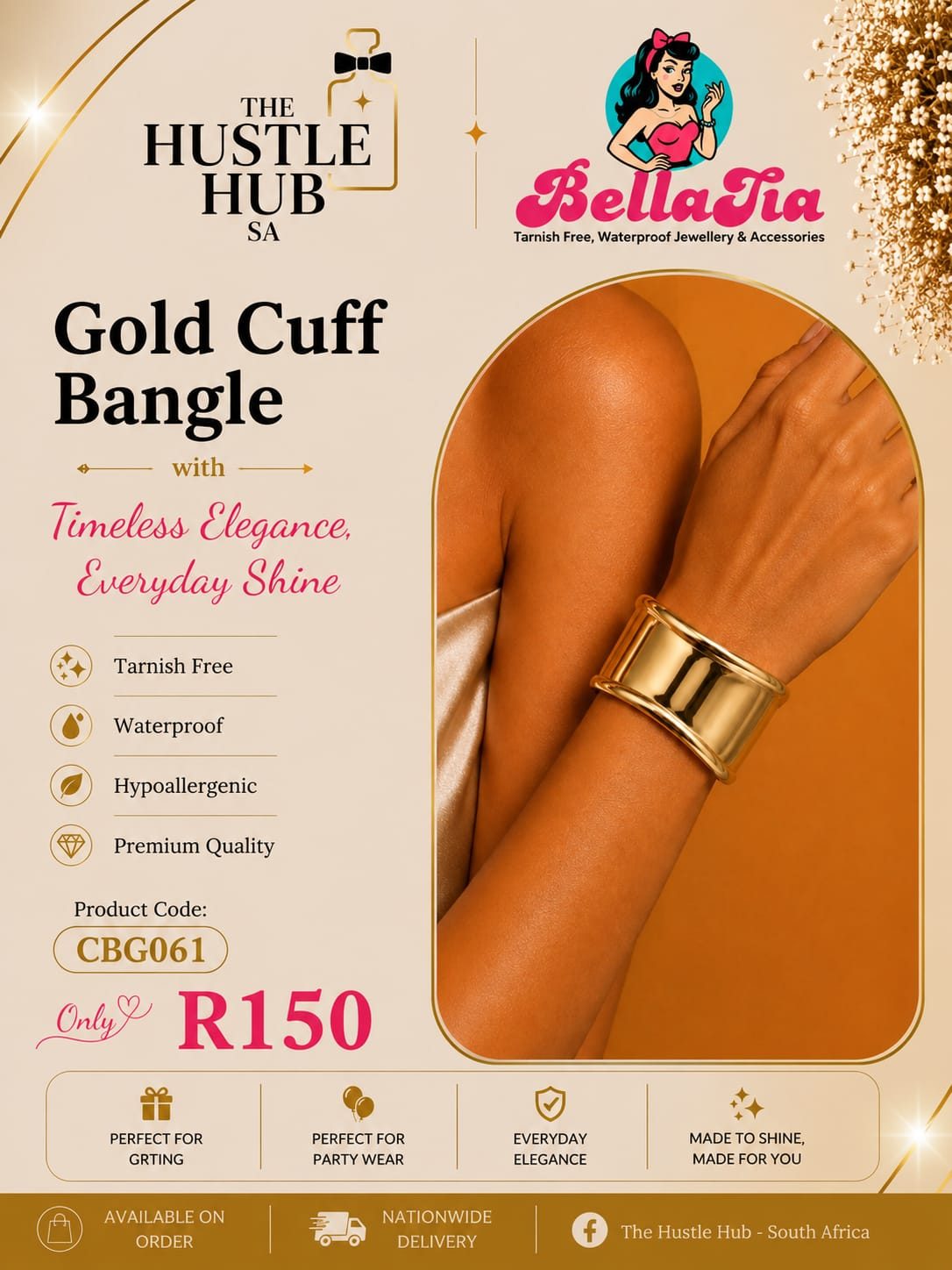 Gold Cuff Bangle — Wide Polished Cuff