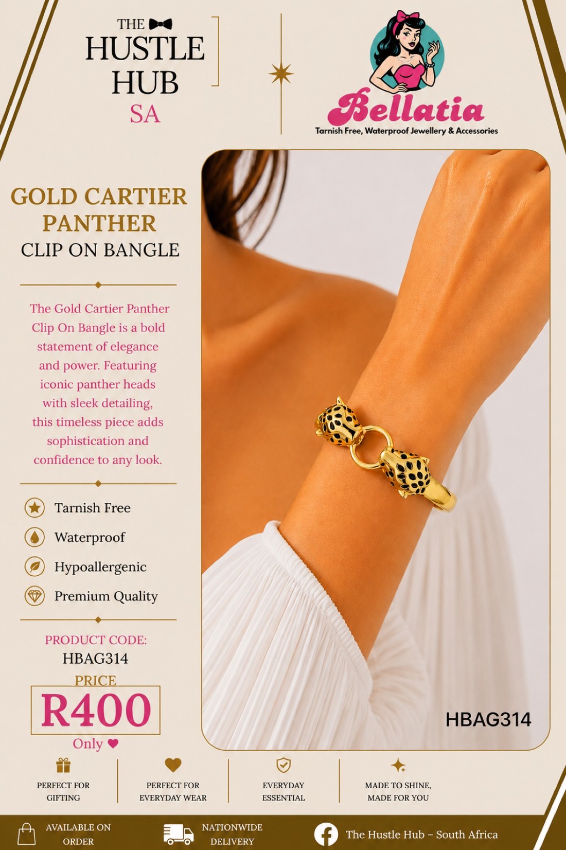 Gold Cartier Panther Clip On Bangle