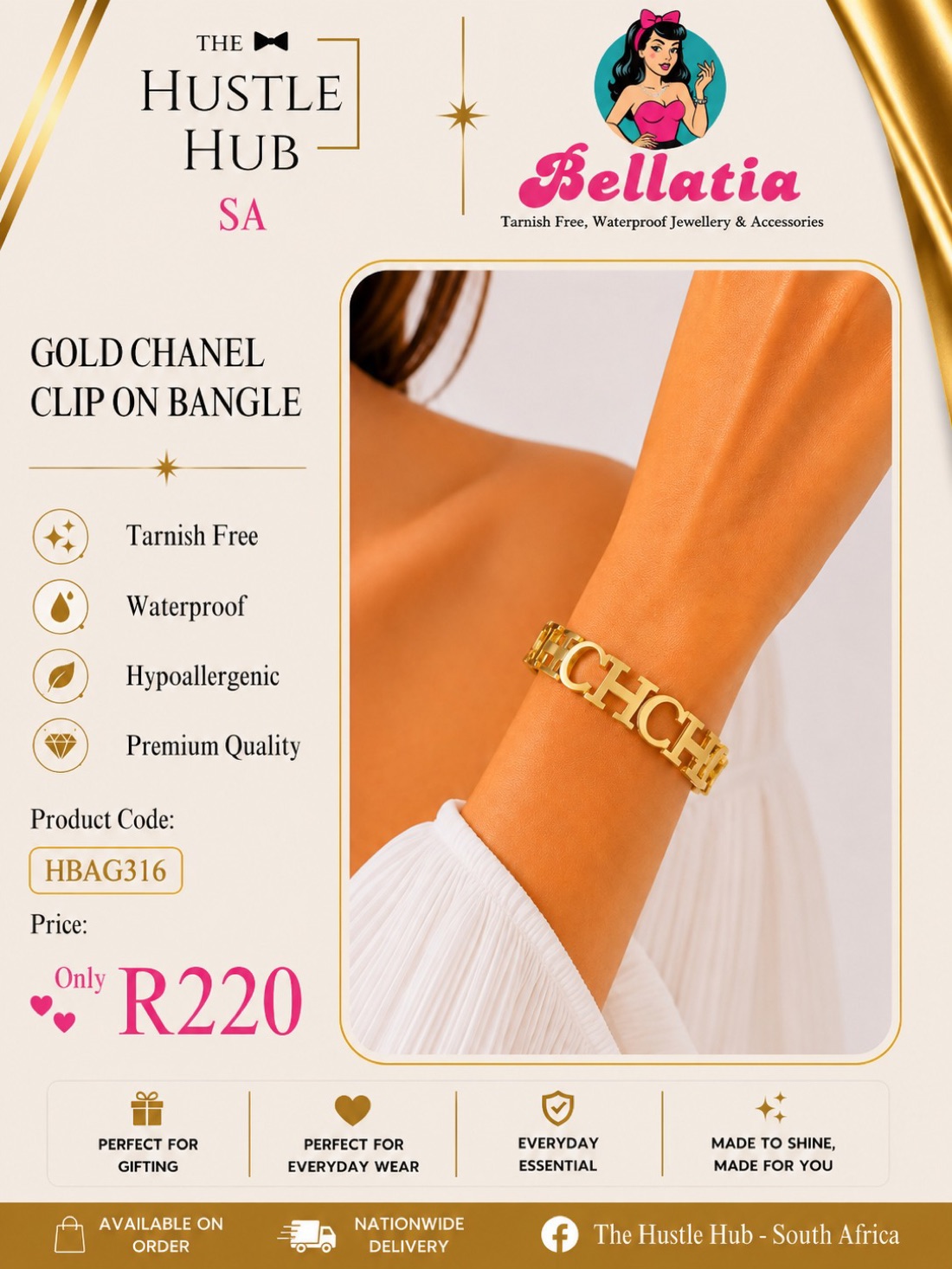 Gold Chanel Clip On Bangle