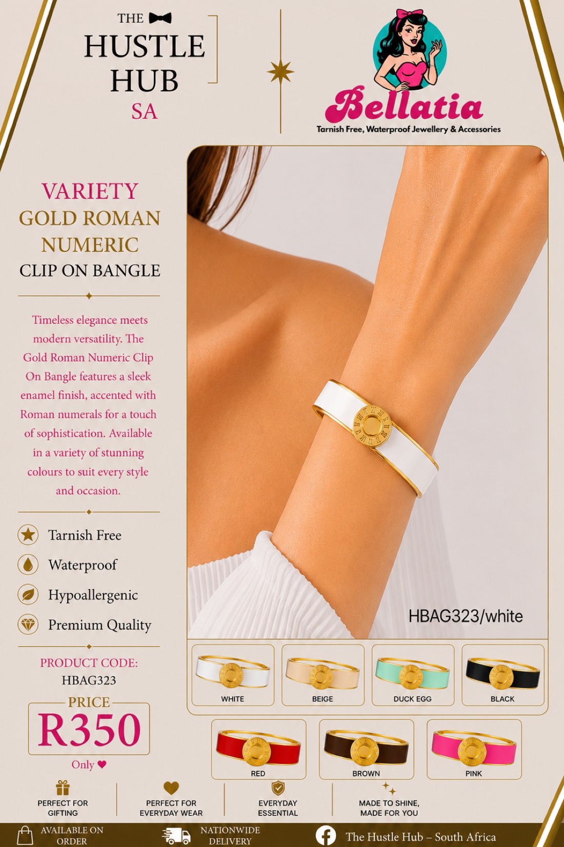 Variety Gold Roman Numeric Clip On Bangle