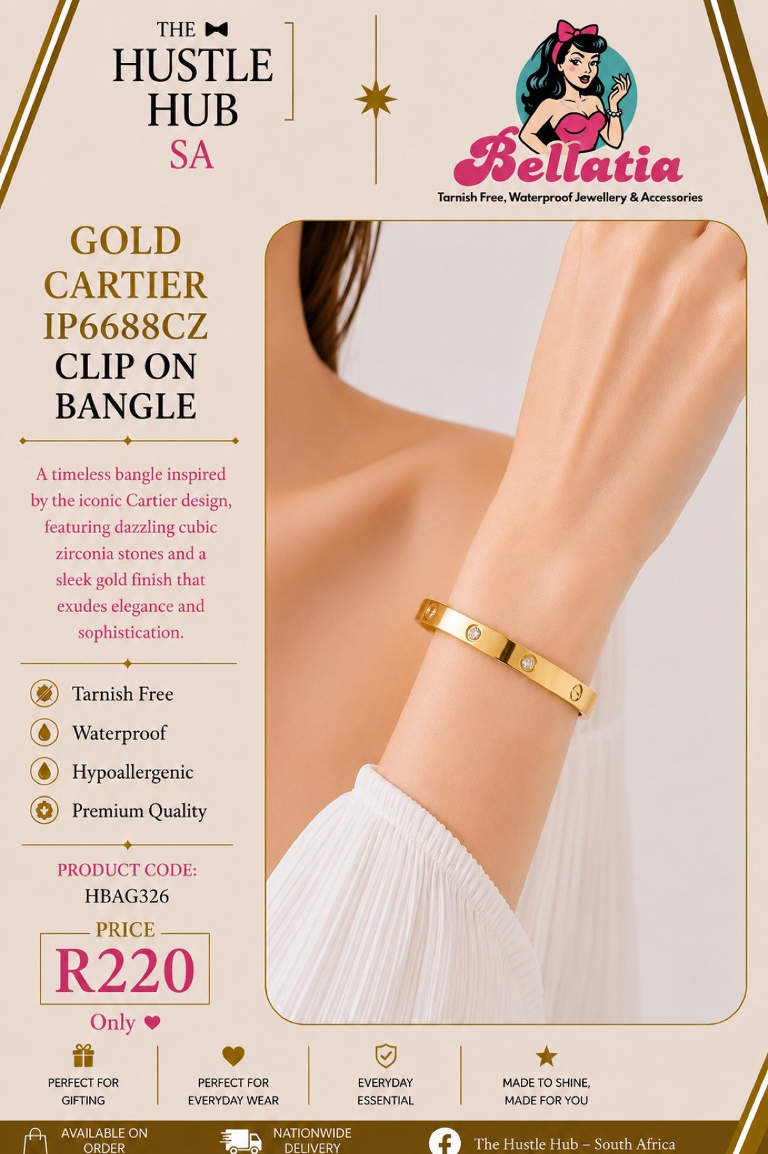 Gold Cartier IP6688CZ Clip On Bangle