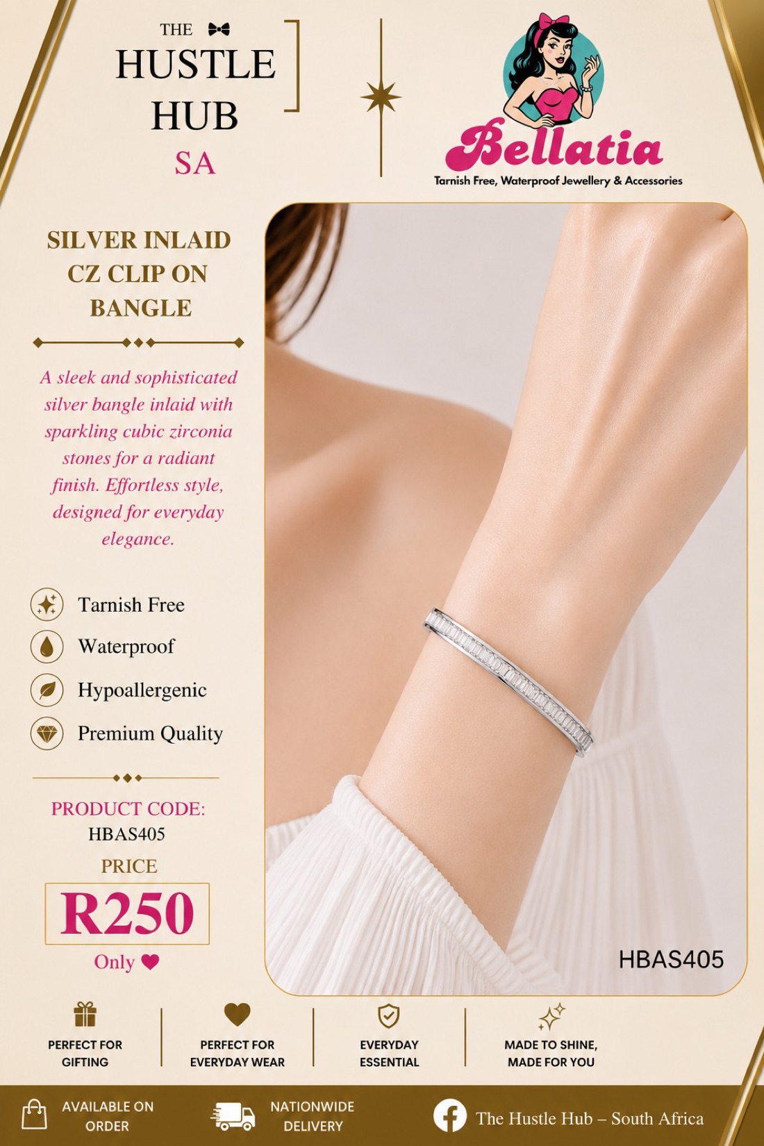 Silver Inlaid CZ Clip On Bangle