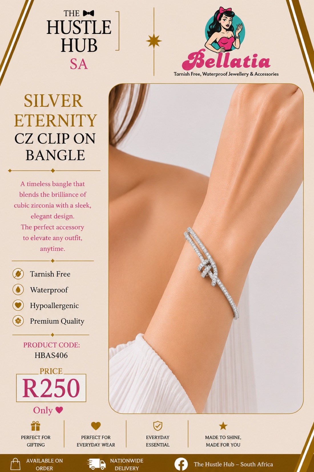 Silver Eternity CZ Clip On Bangle
