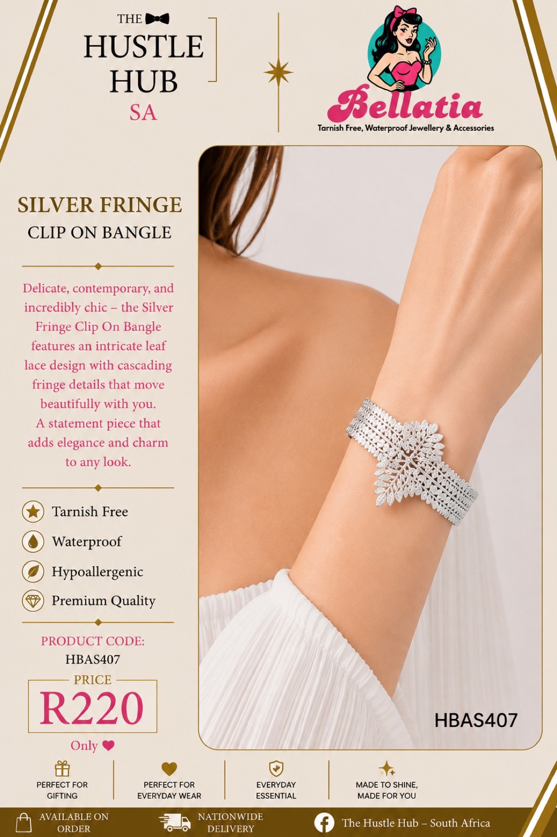 Silver Fringe Clip On Bangle