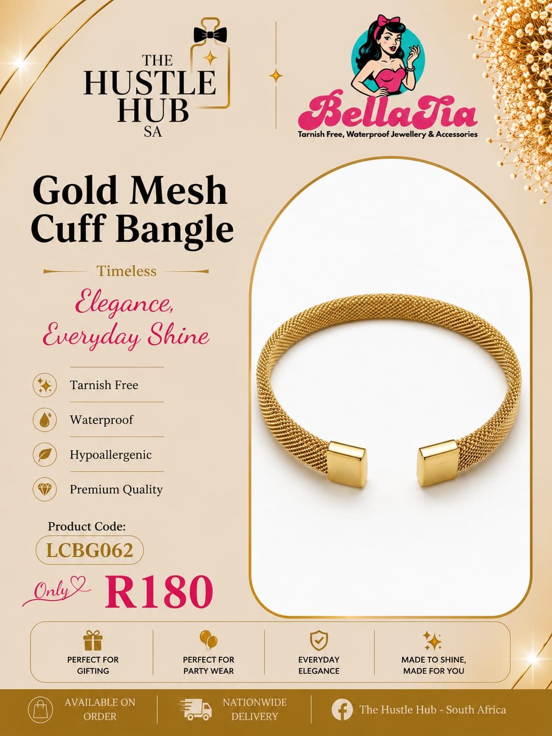 Gold Mesh Cuff Bangle