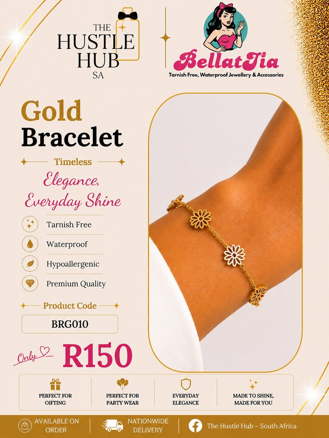 Gold Daisy Charm Bracelet