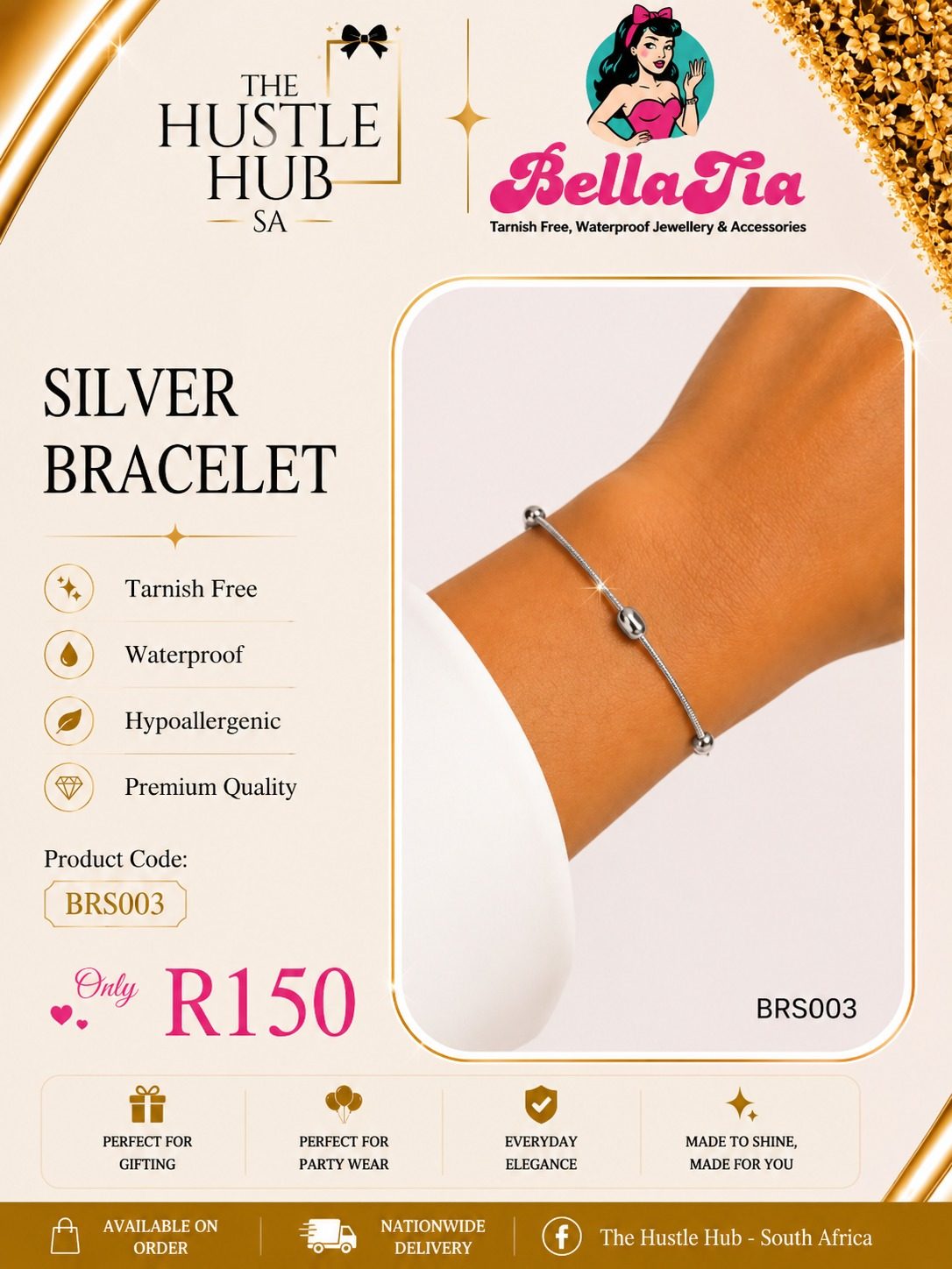 Silver Beaded Bar Bracelet