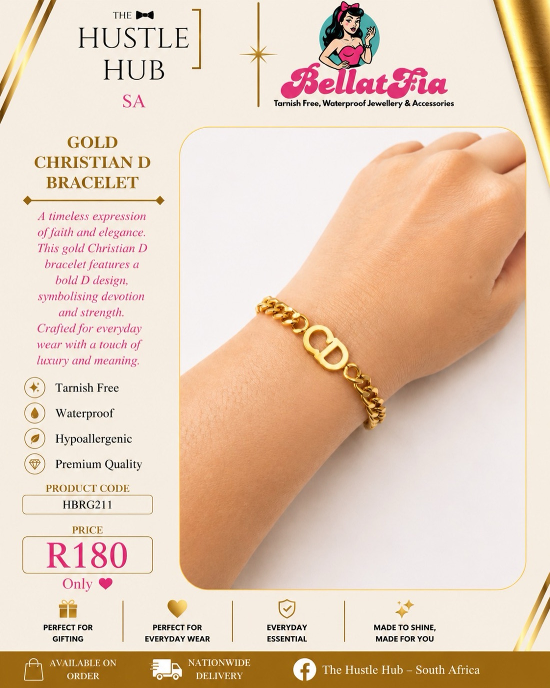 Gold Christian D Bracelet