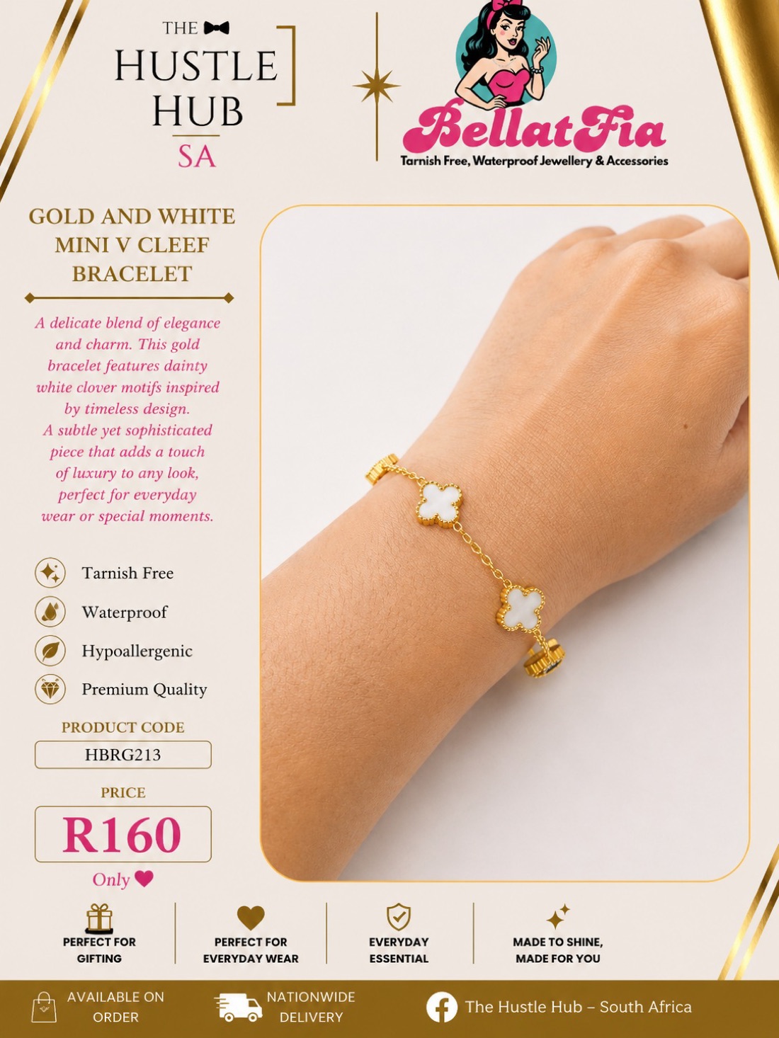 Gold and White Mini V Cleef Bracelet