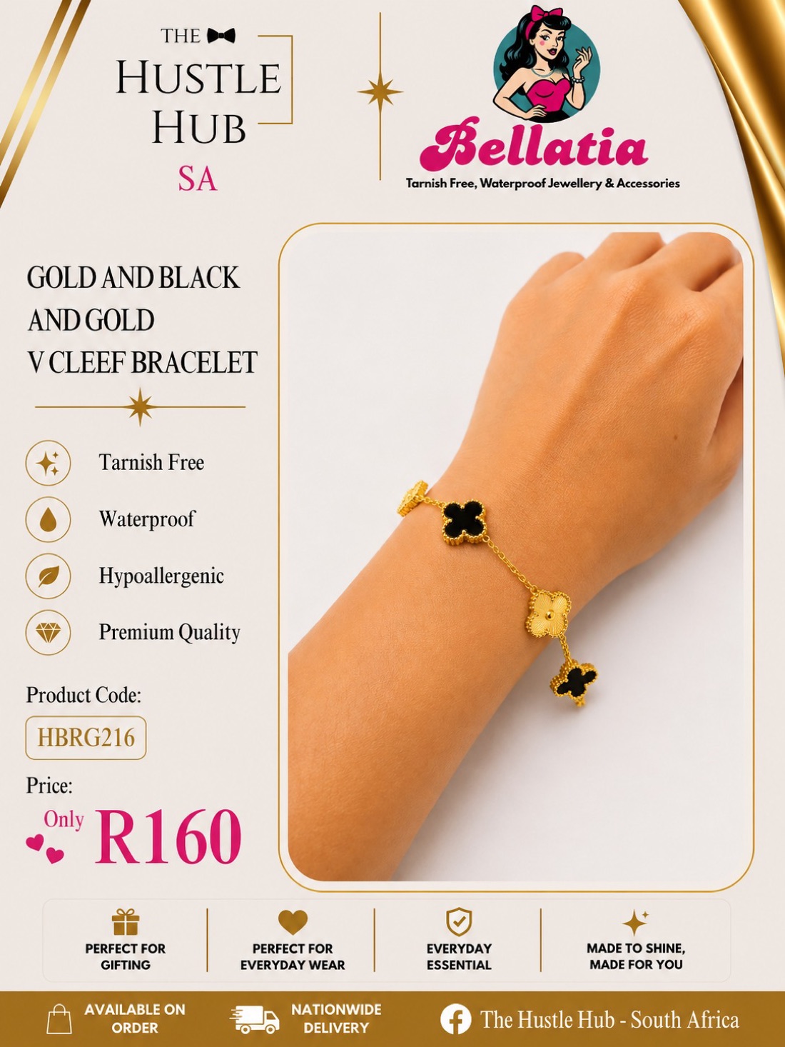 Gold and Black and Gold V Cleef Bracelet