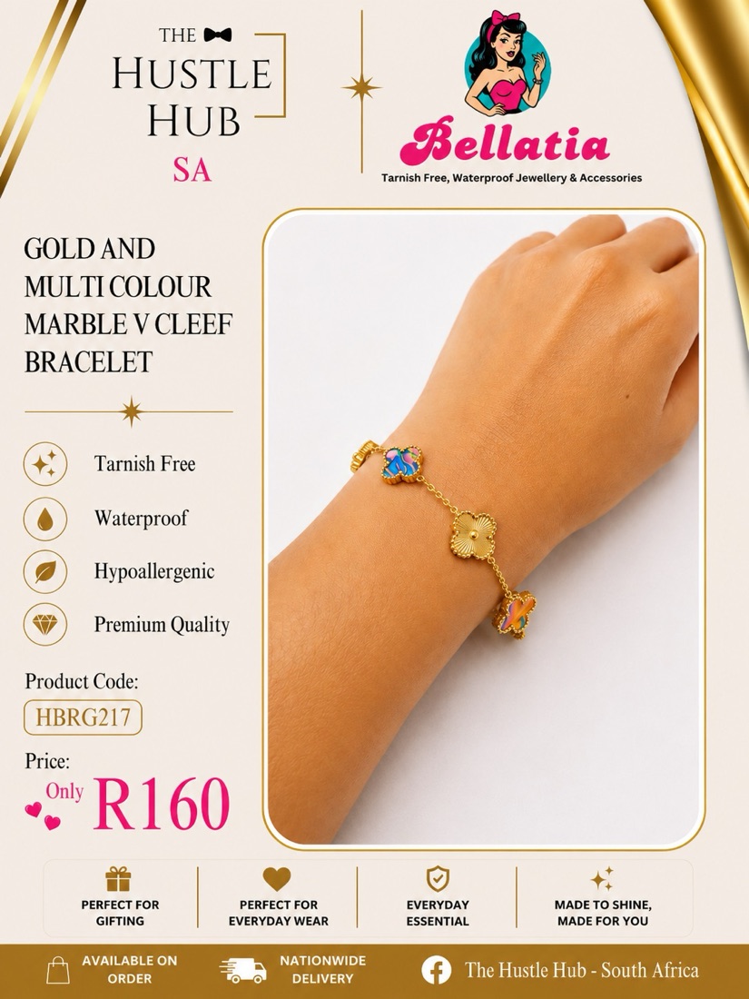 Gold and Multi Colour Marble V Cleef Bracelet