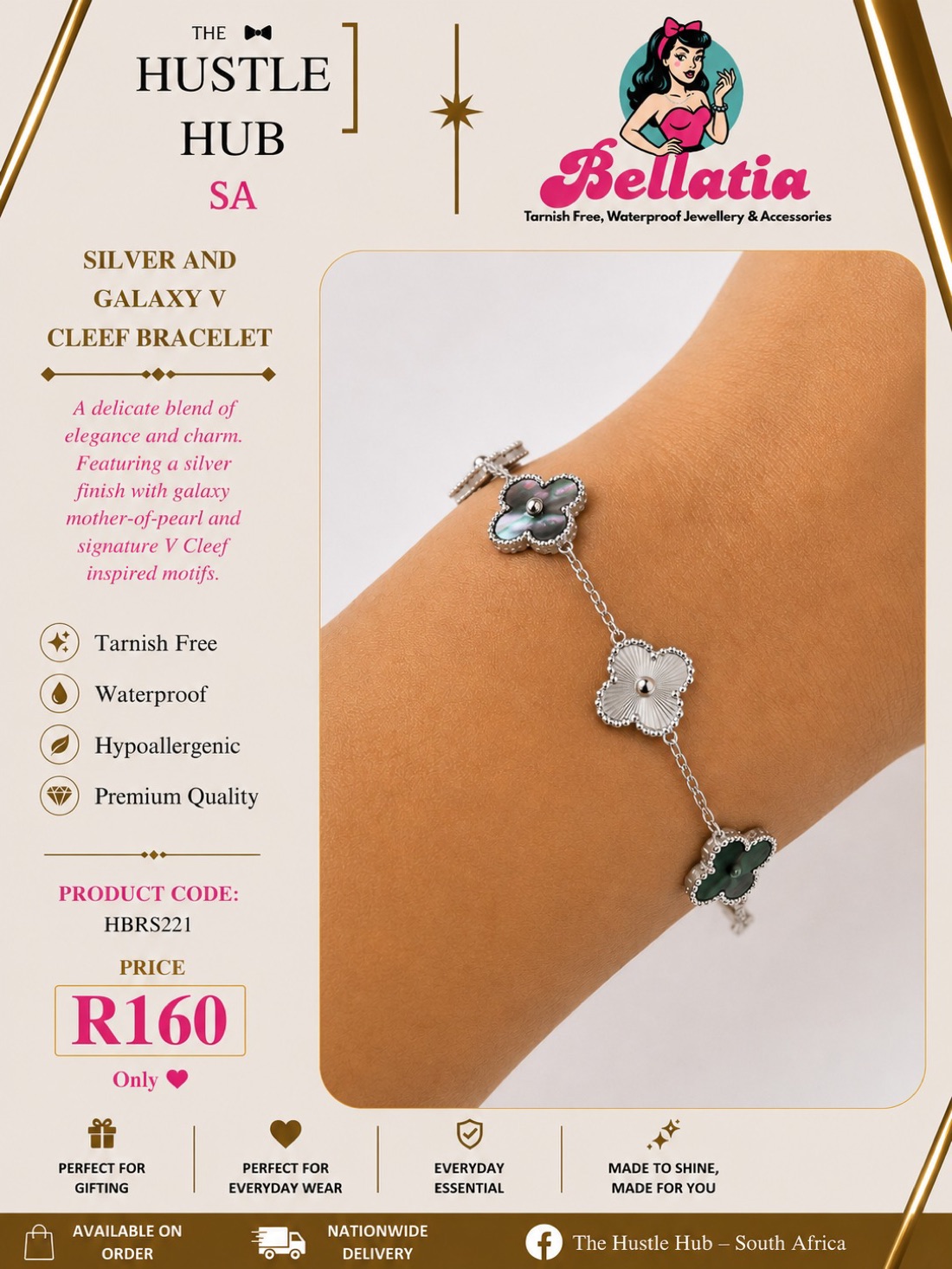 Silver and Galaxy V Cleef Bracelet