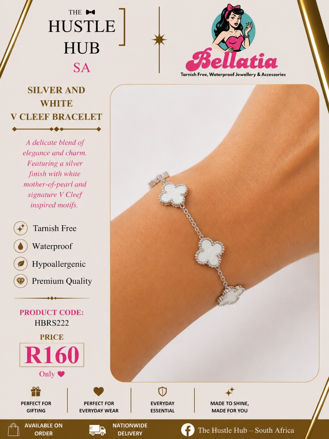 Silver and White V Cleef Bracelet