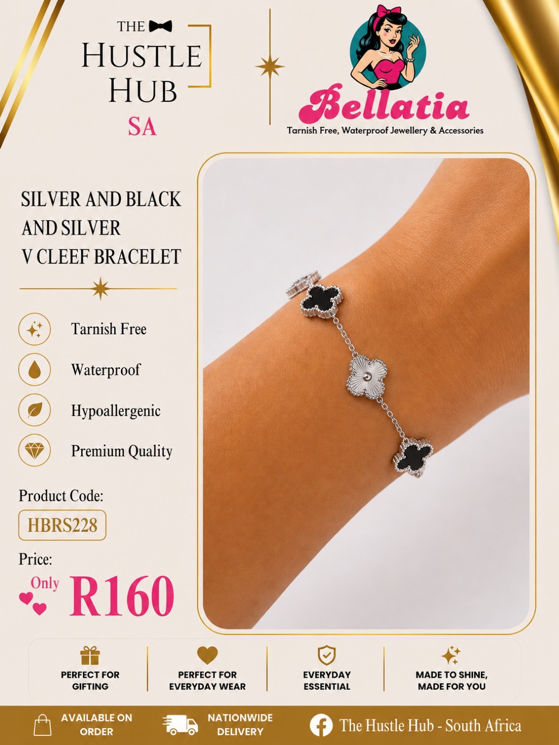 Silver and Black and Silver V Cleef Bracelet