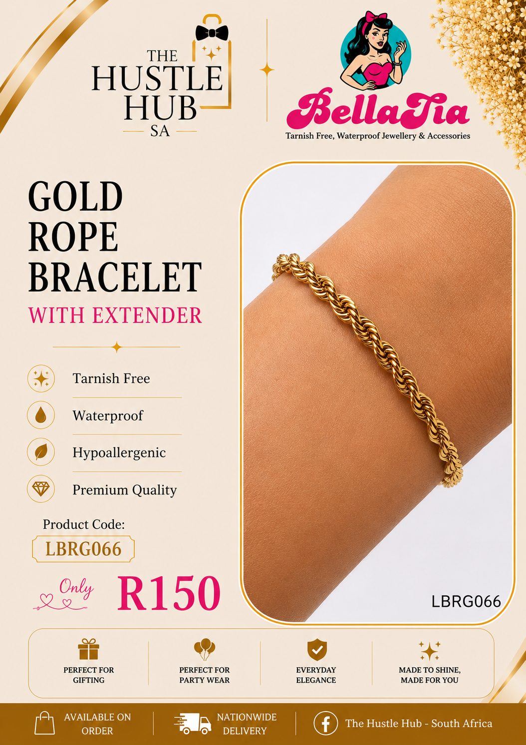 Gold Rope Bracelet with Extender