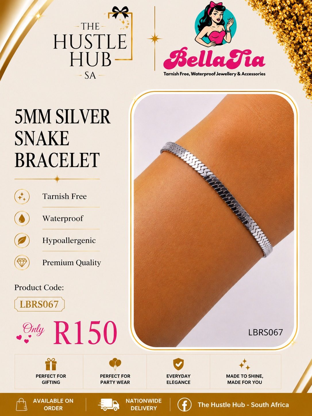 5mm Silver Snake Bracelet
