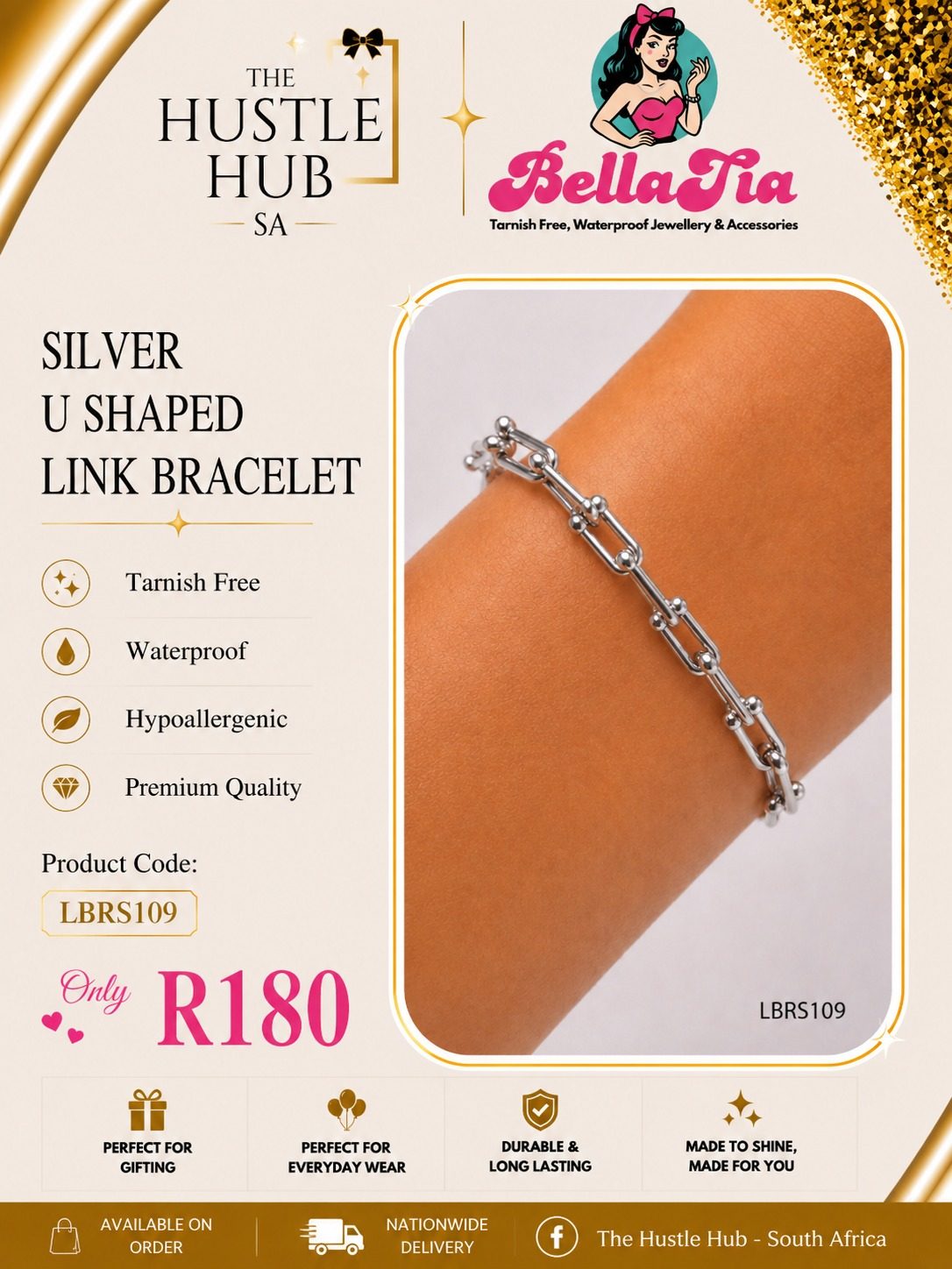 Silver U-Shaped Link Bracelet