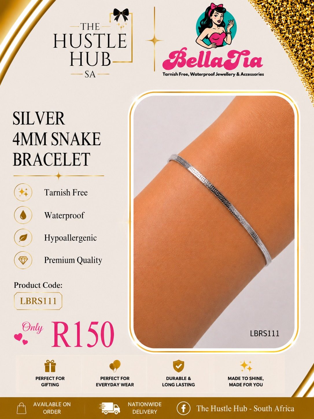 Silver 4mm Snake Bracelet