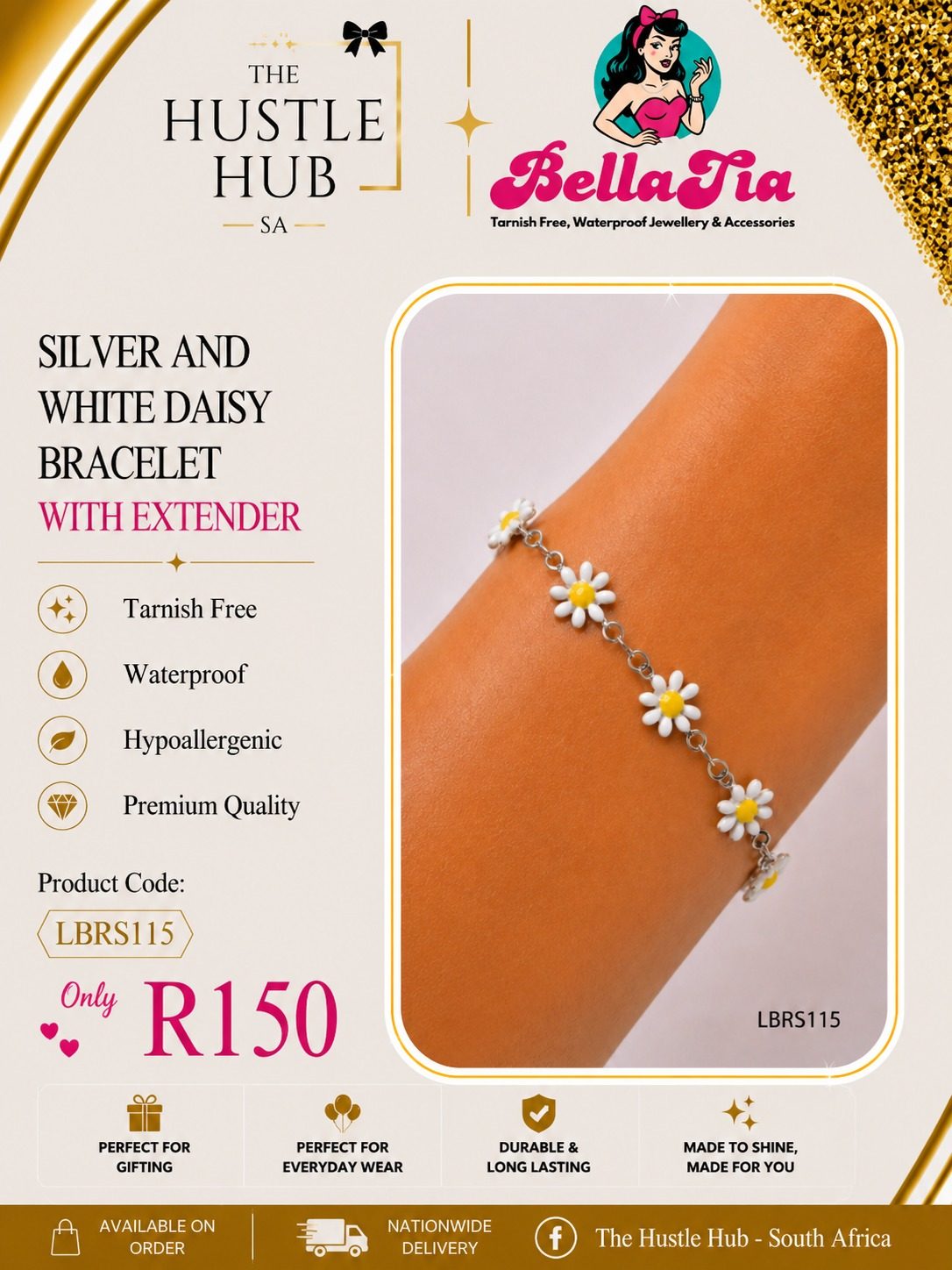 Silver & White Daisy Bracelet