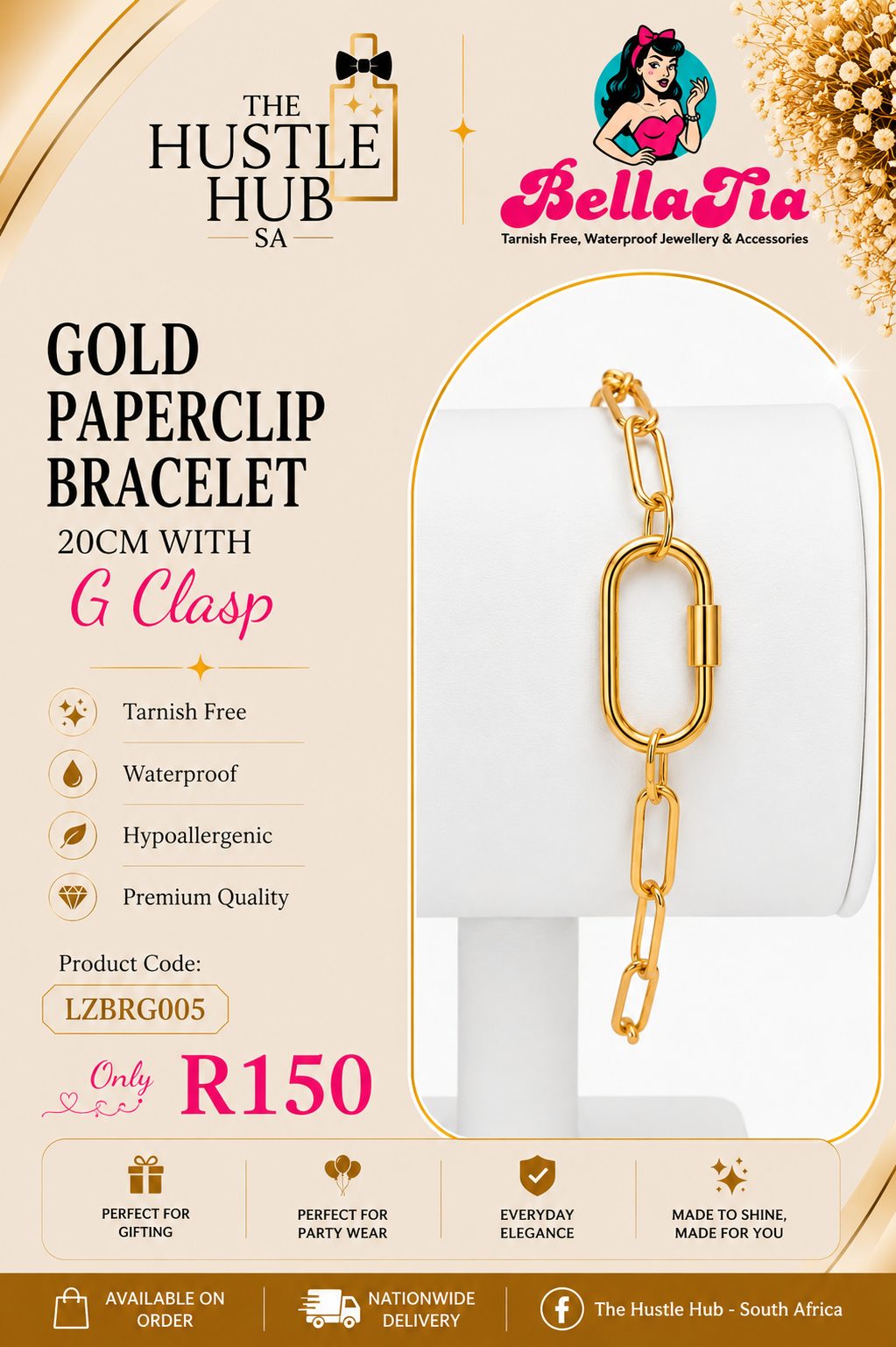 Gold Paperclip Bracelet with G Clasp