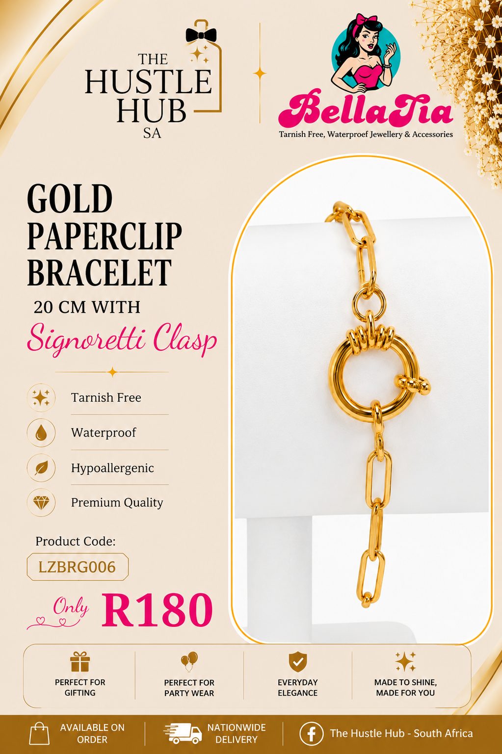 8mm Gold Roly Bracelet with Signoretti Clasp