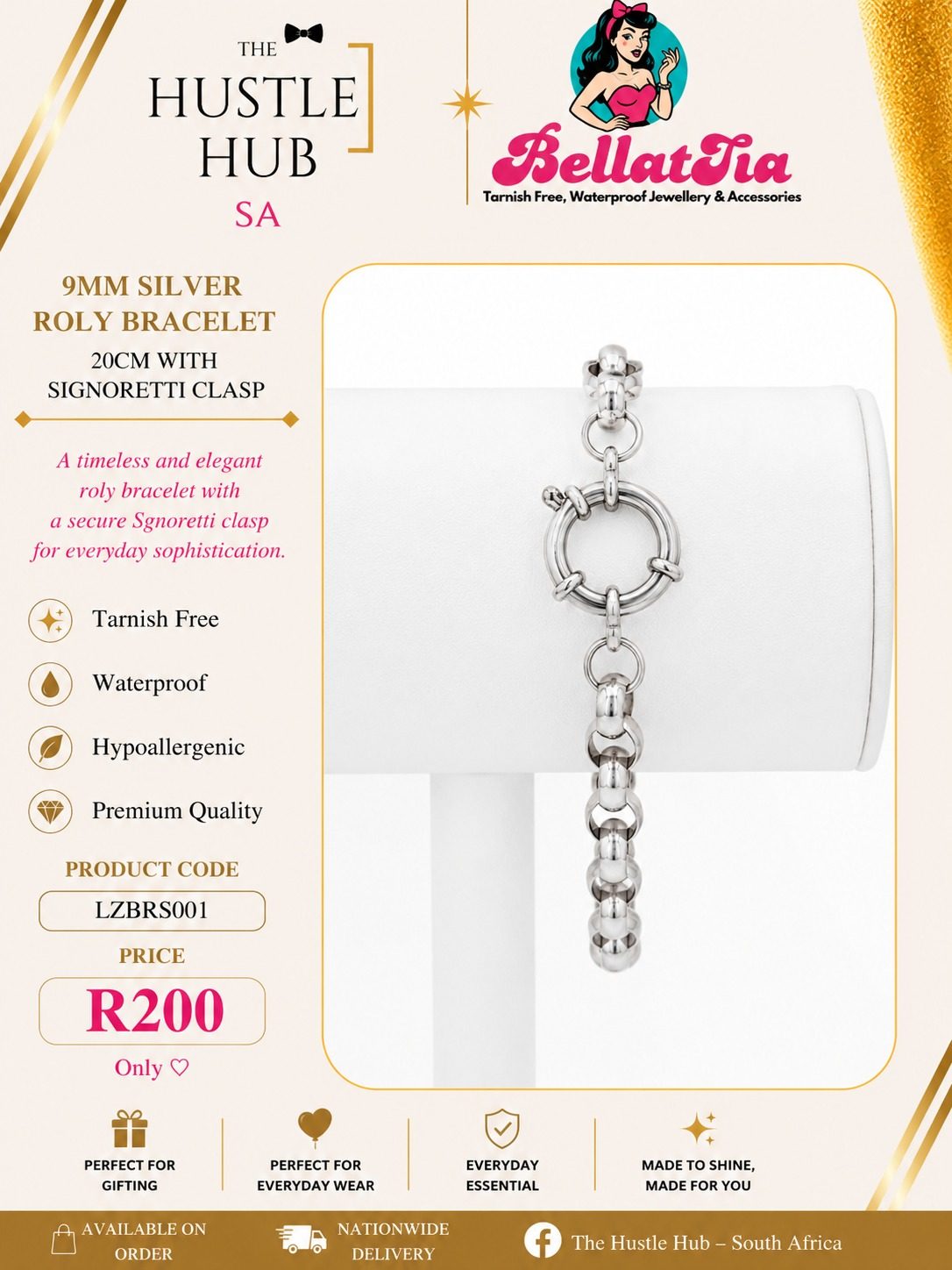9mm Silver Roly Bracelet