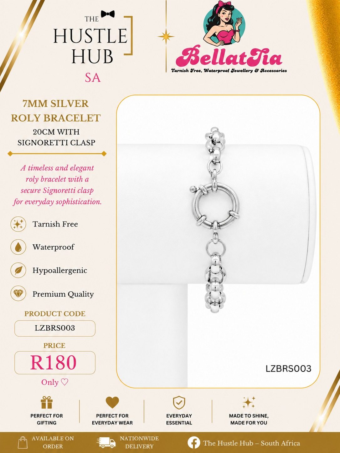 7mm Silver Roly Bracelet