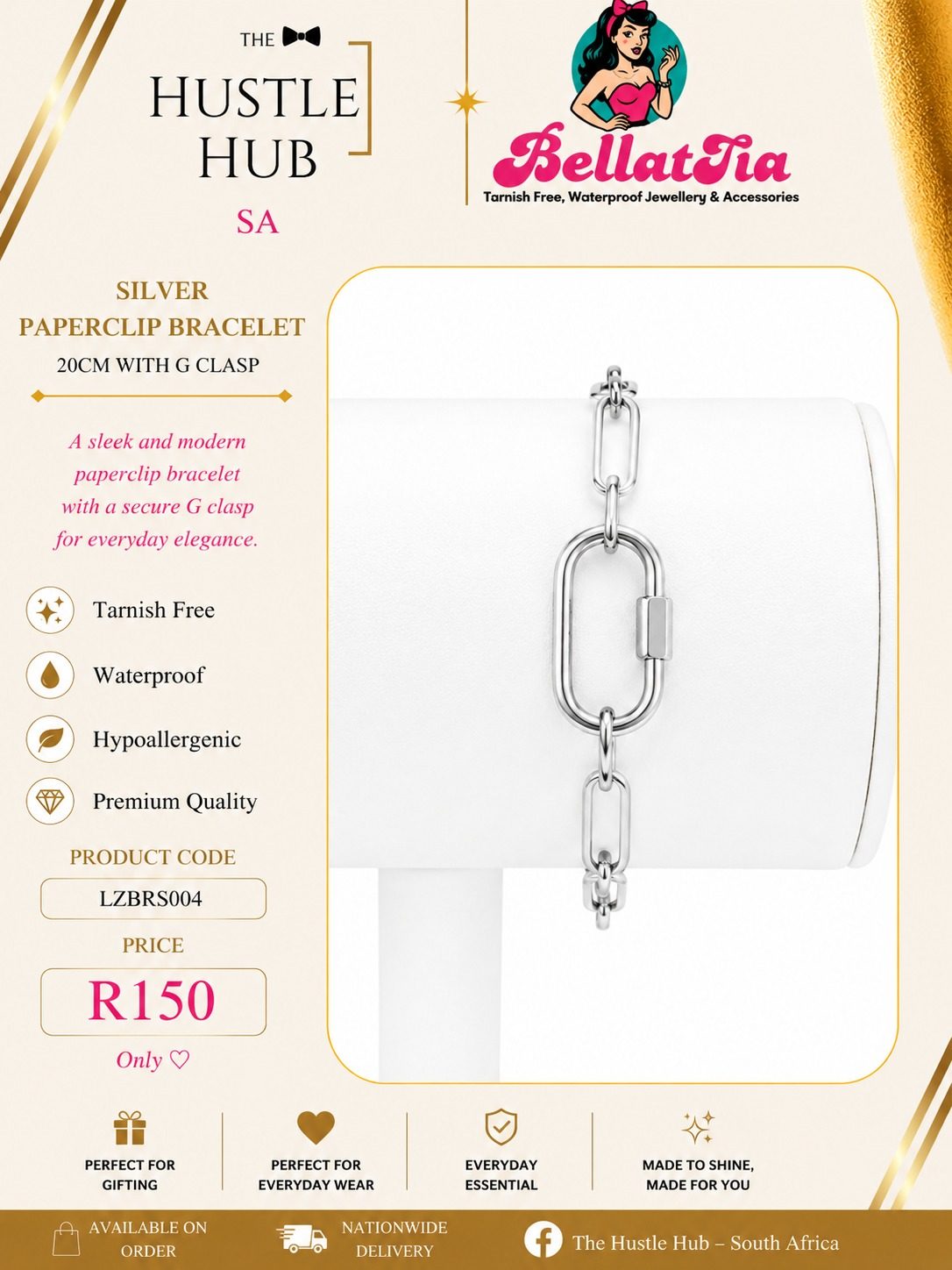 Silver Paperclip Bracelet — G Clasp