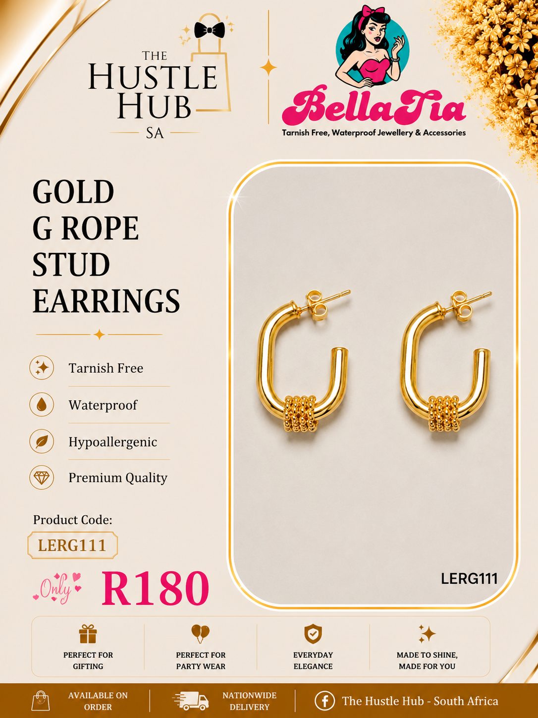 Gold G Rope Stud Earrings