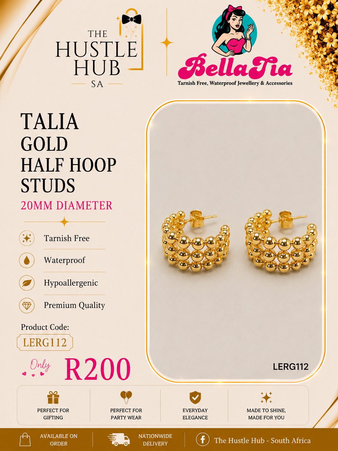 Talia Gold Half Hoop Studs
