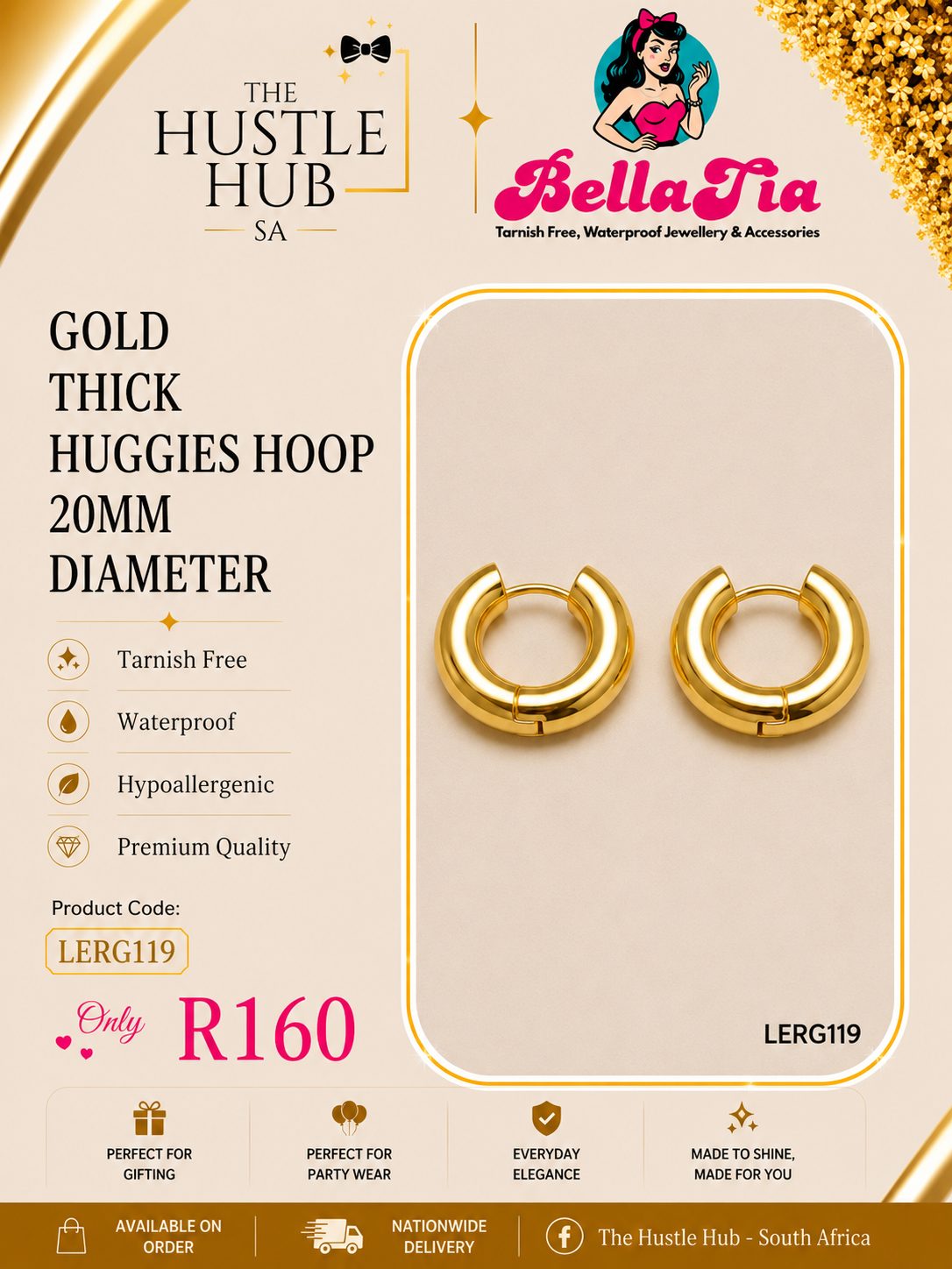 Gold Thick Huggies Hoop