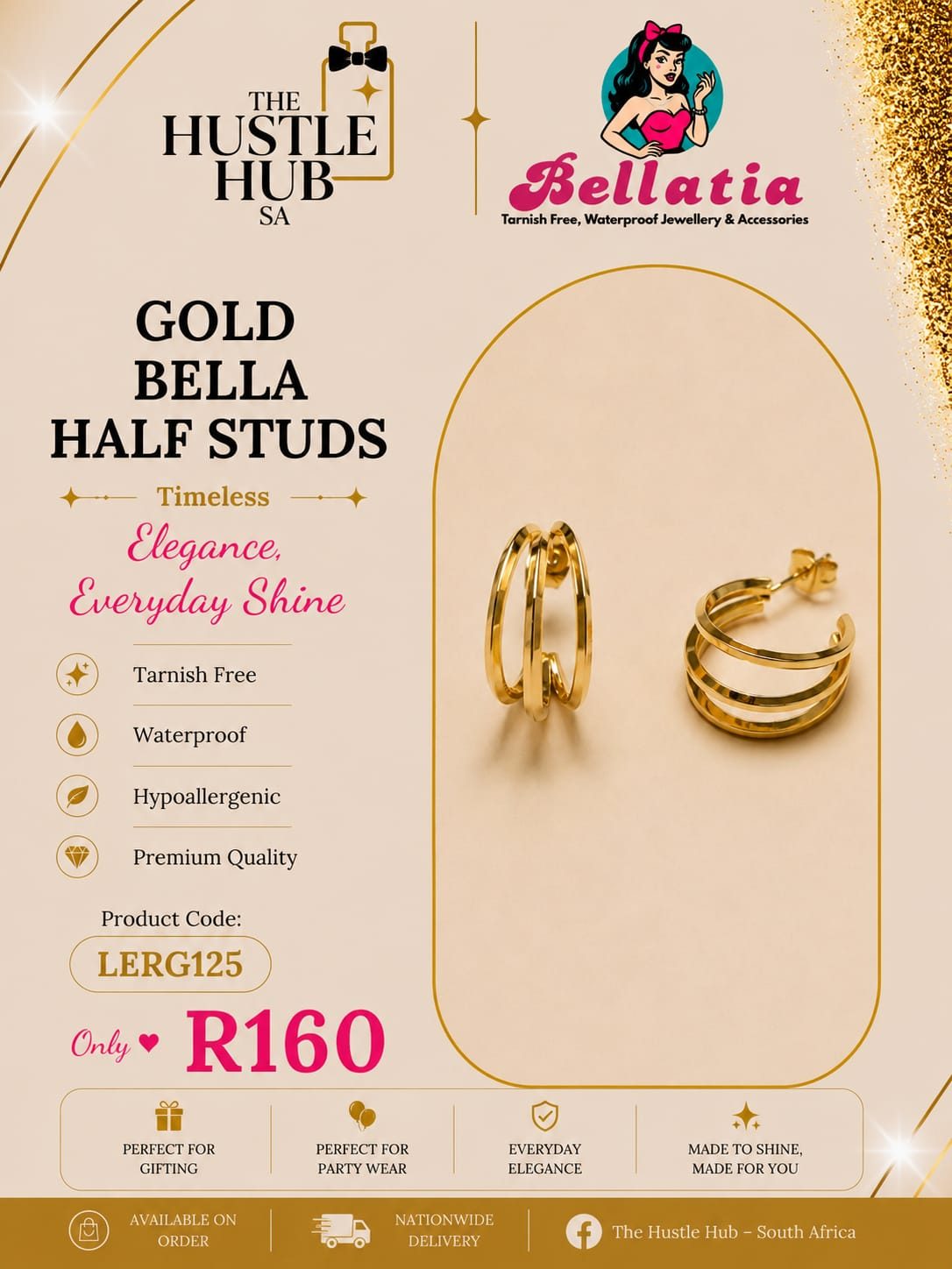 Gold Bella Half Studs