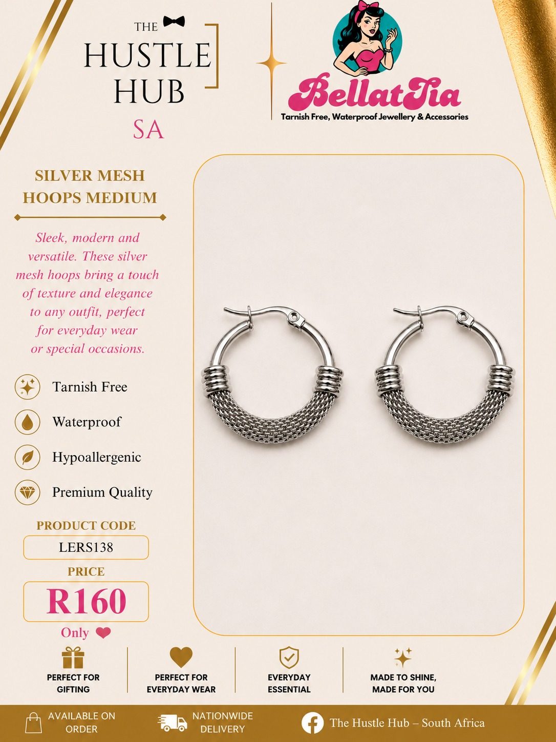 Silver Mesh Hoops — Medium