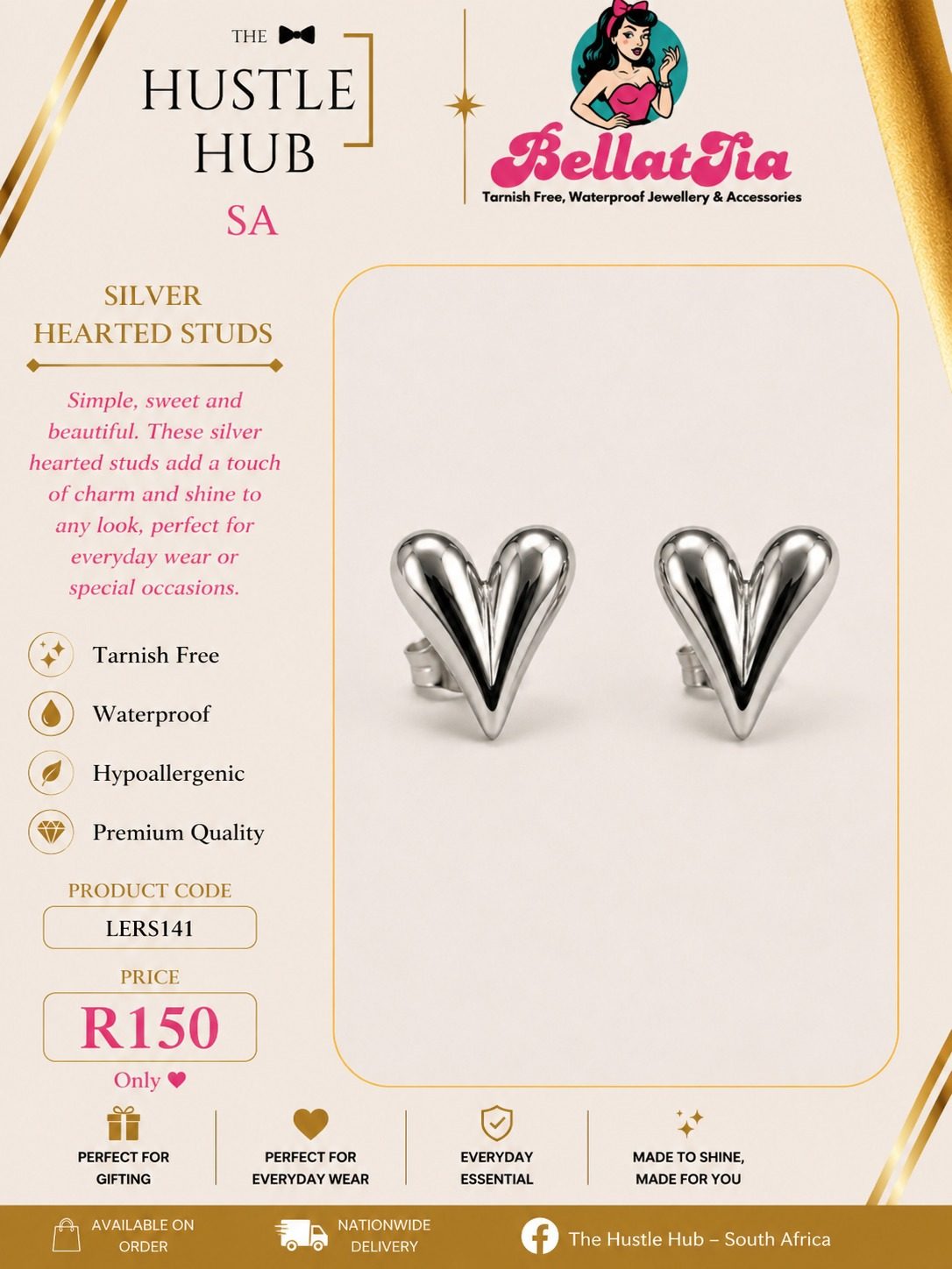 Silver Hearted Studs