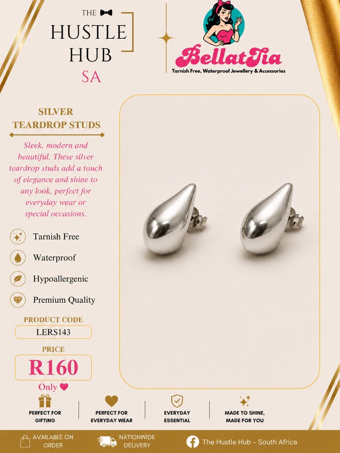 Silver Teardrop Studs