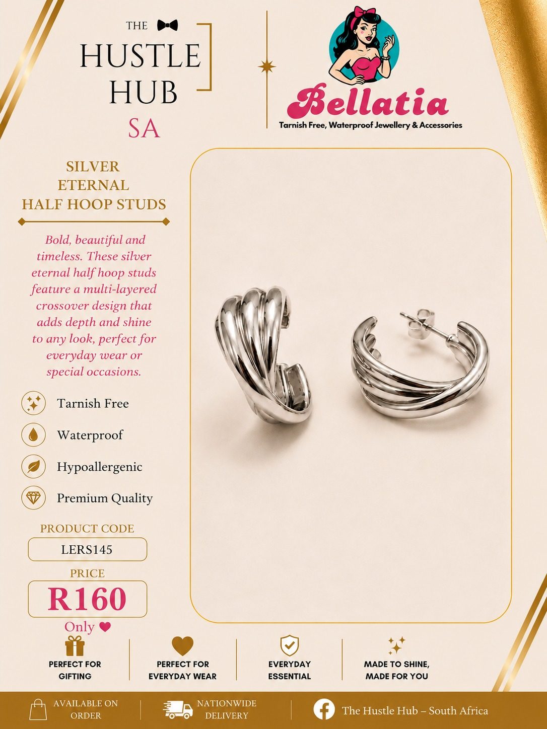 Silver Eternal Half Hoop Studs