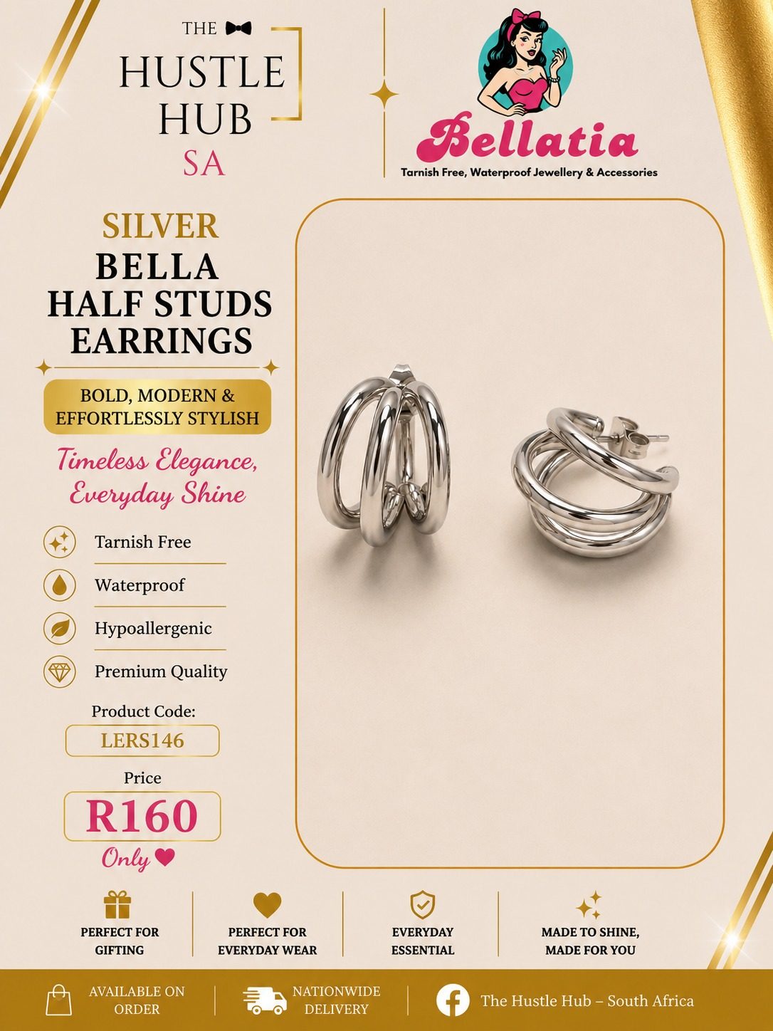 Silver Bella Half Studs Earrings
