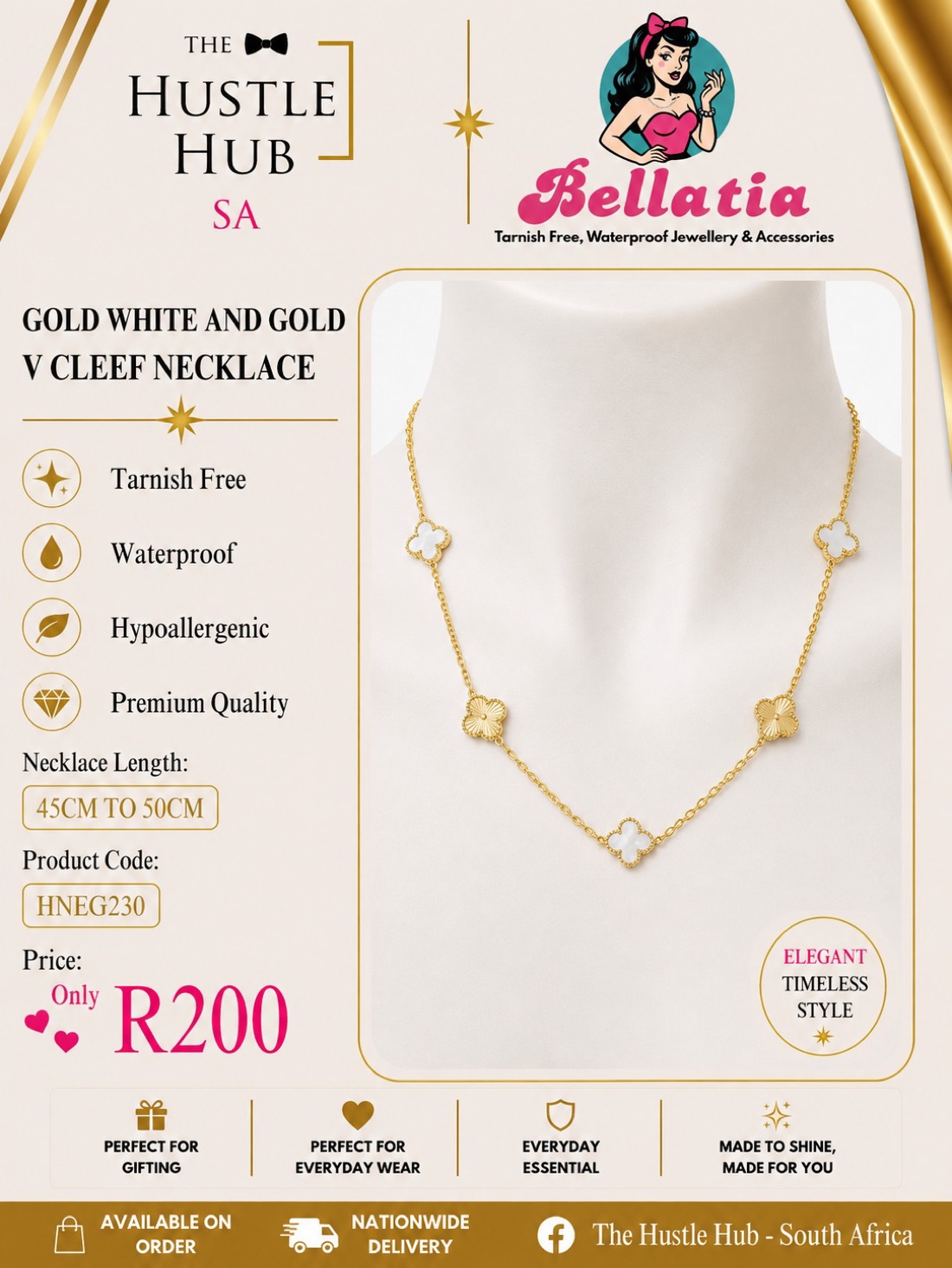 Gold White and Gold V Cleef Necklace