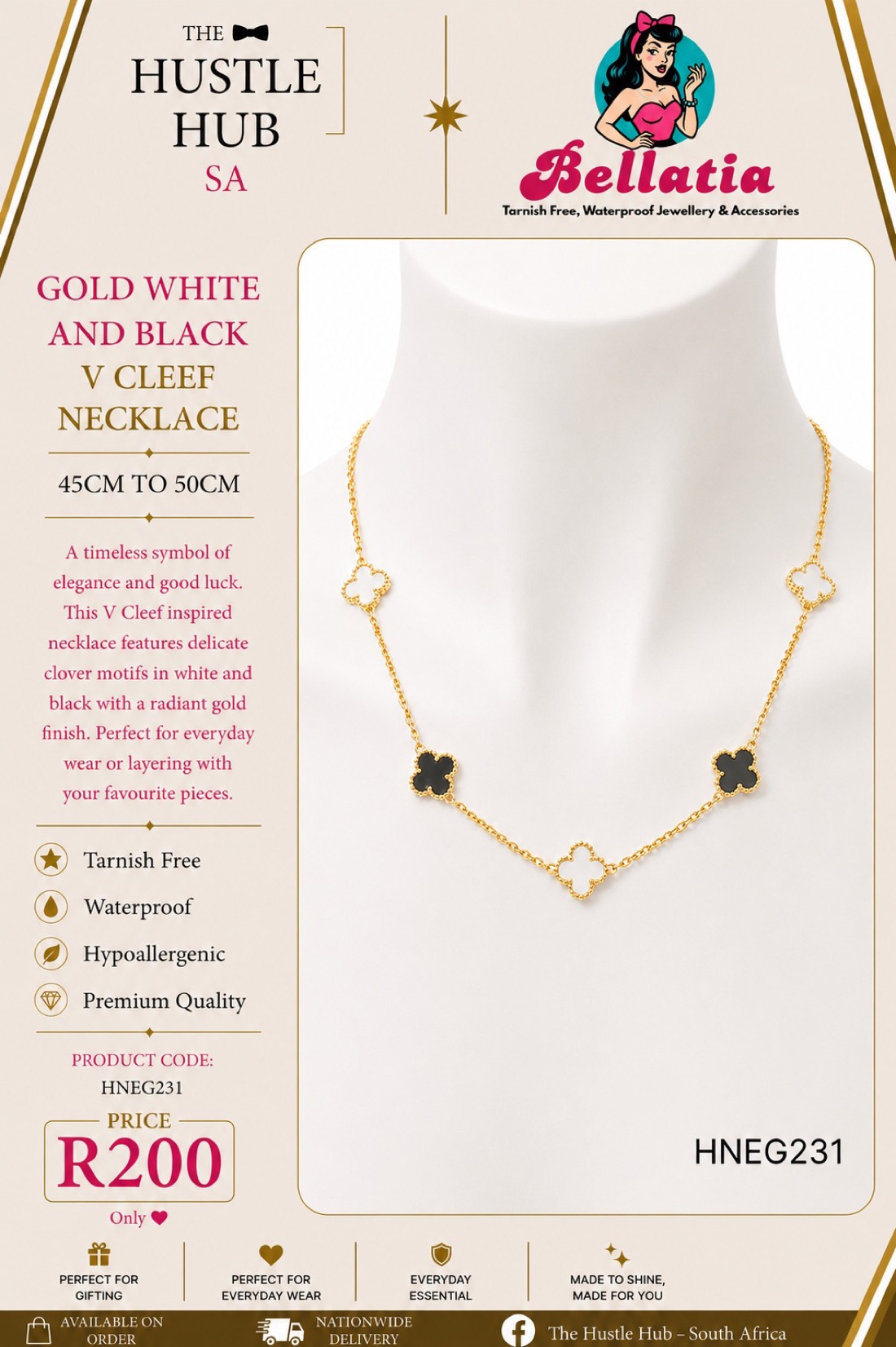 Gold White and Black V Cleef Necklace