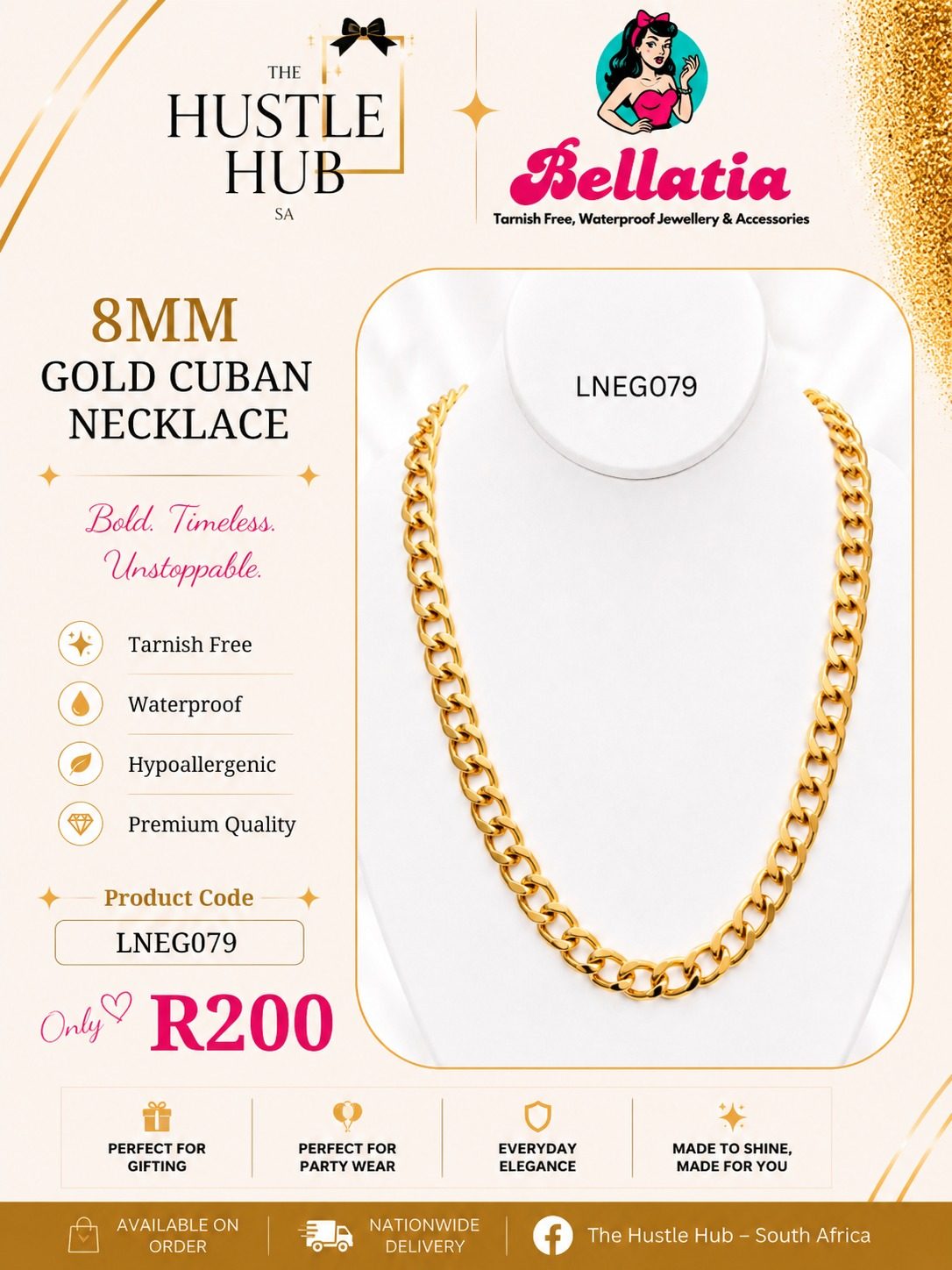8mm Gold Cuban Necklace