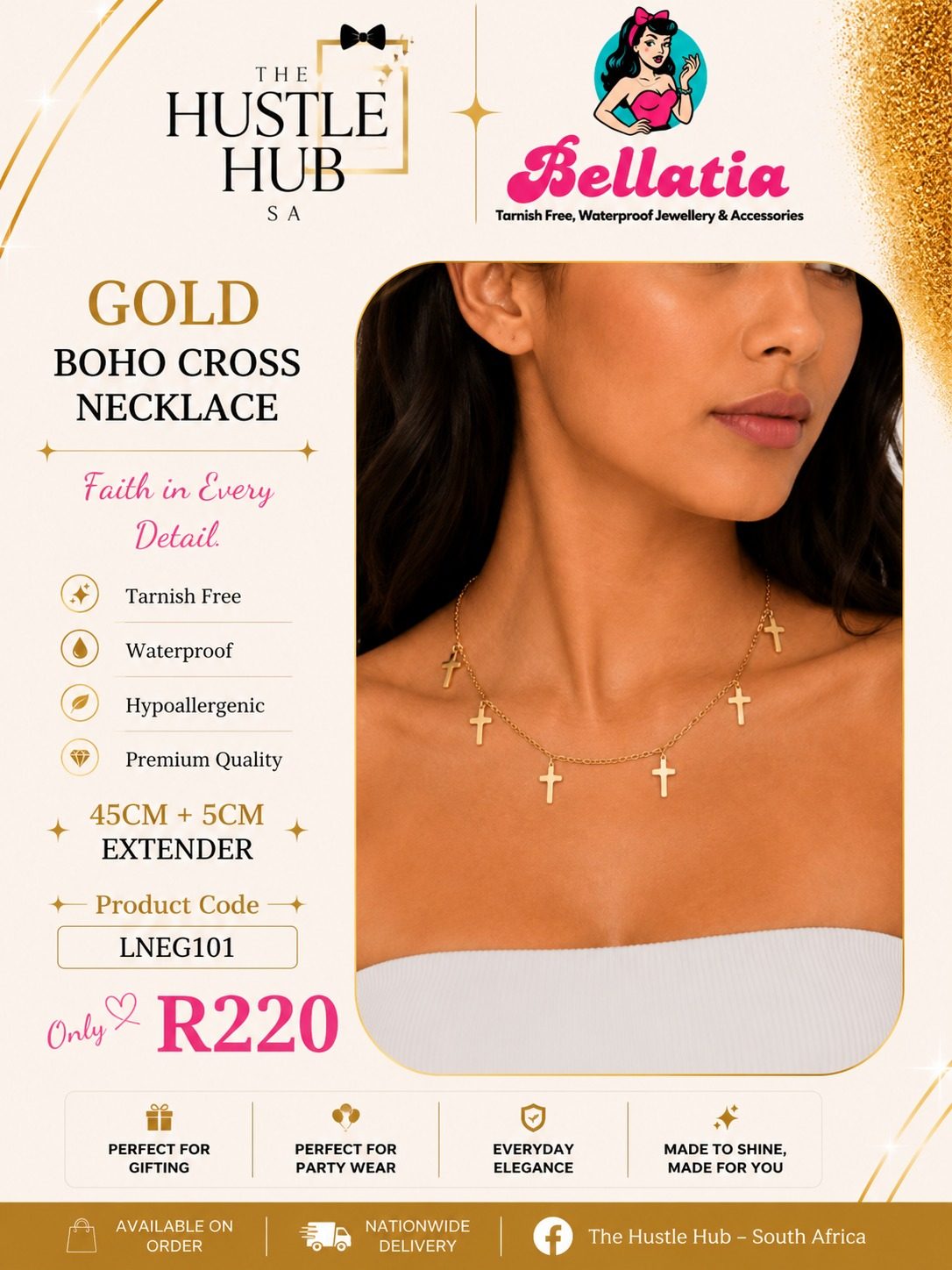 Gold Boho Cross Necklace