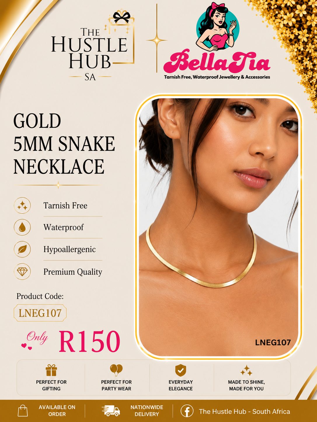 Gold 5mm Snake Necklace