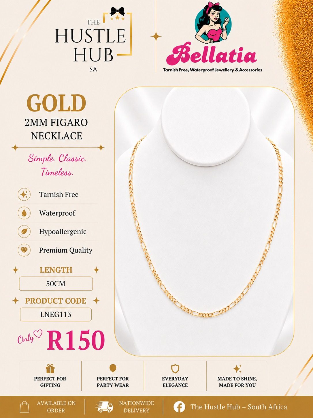 Gold 2mm Figaro Necklace