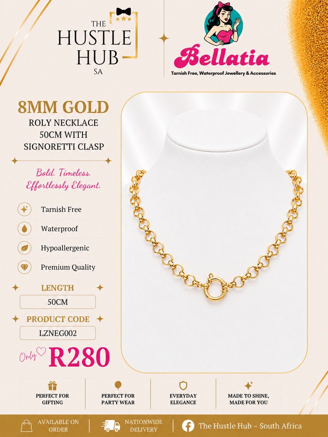 8mm Gold Roly Necklace with Signoretti Clasp