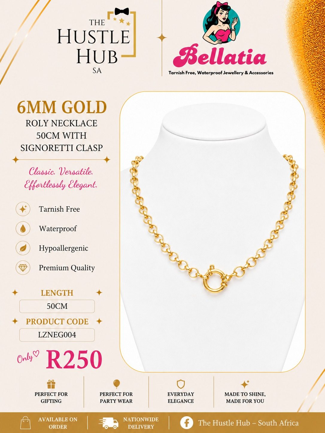 6mm Gold Roly Necklace with Signoretti Clasp