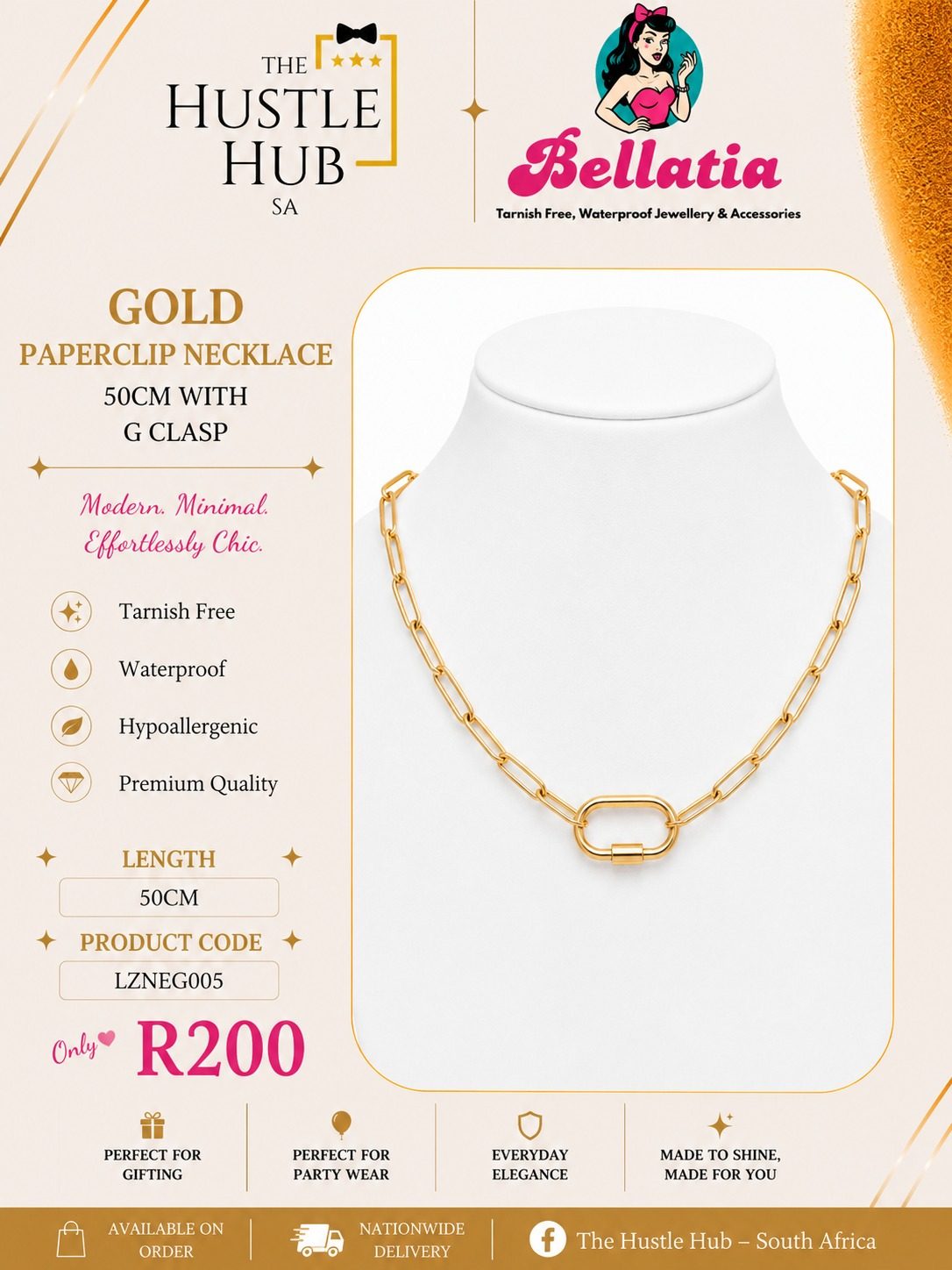 Gold Paperclip Necklace with G Clasp