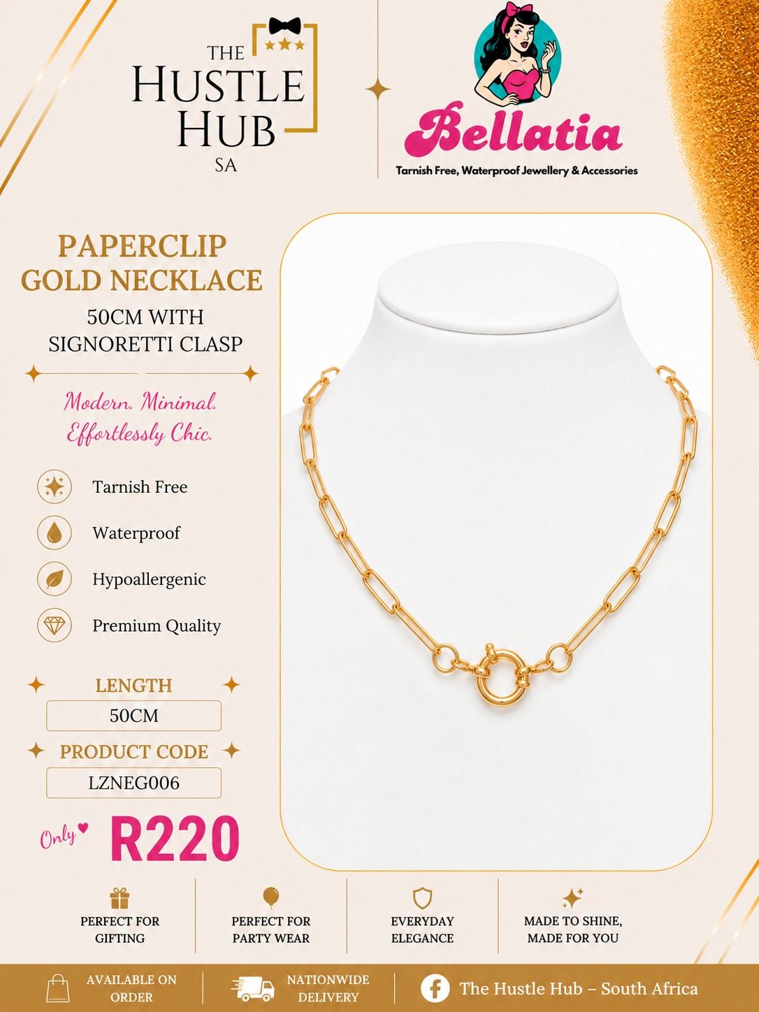 Gold Paperclip Necklace with Signoretti Clasp