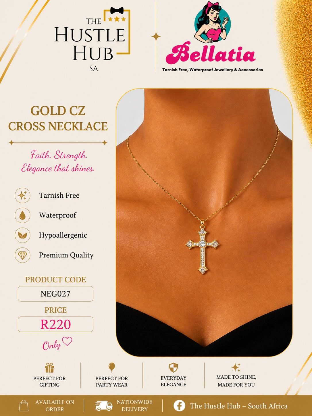 Gold CZ Cross Necklace