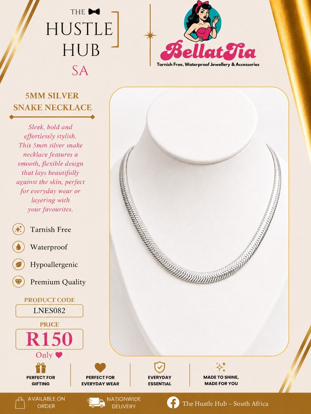 5mm Silver Snake Necklace
